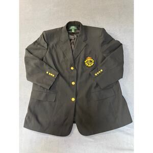 VTG Lauren Ralph Lauren Black Crest Blazer Womens 22W 3 Button Wool USA Made
